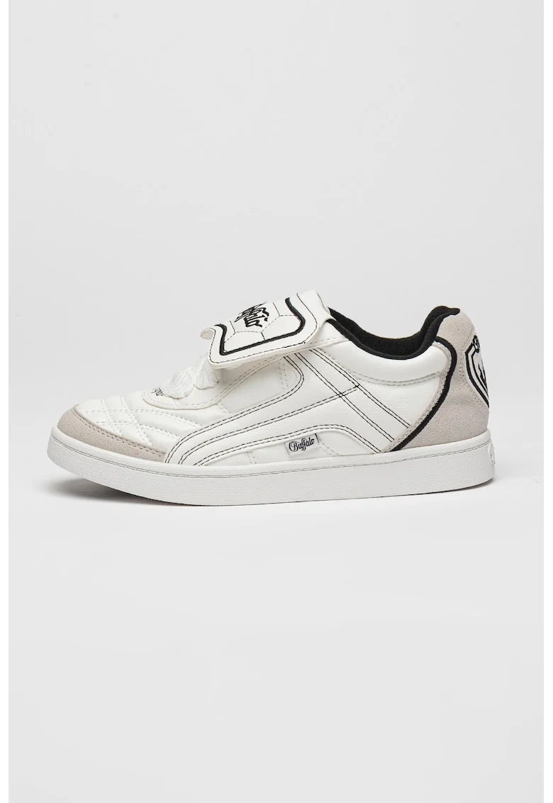 Pantofi sport cu logo si velcro, Negru/Maro taupe deschis/Alb murdar
