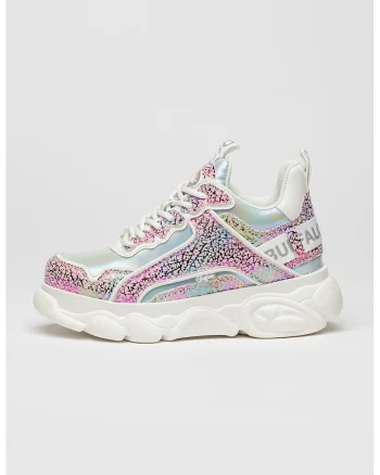 Pantofi sport de piele ecologica cu logo, Albastru pastel/Fucsia/Alb murdar