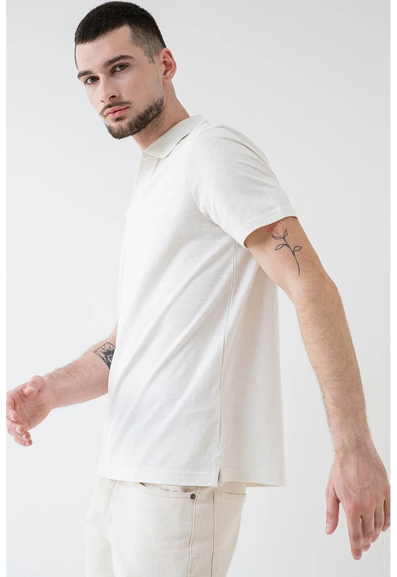 Tricou polo din amestec de bumbac de bumbac organic, Alb murdar