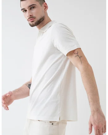 Tricou polo din amestec de bumbac de bumbac organic, Alb murdar