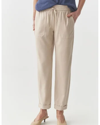 Pantaloni din amestec de bumbac Sudiki, Bej