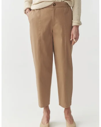 Pantaloni drepti cu model uni, Maro camel