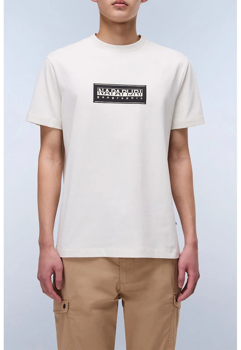 Tricou din bumbac cu imprimeu logo, Negru/Alb optic