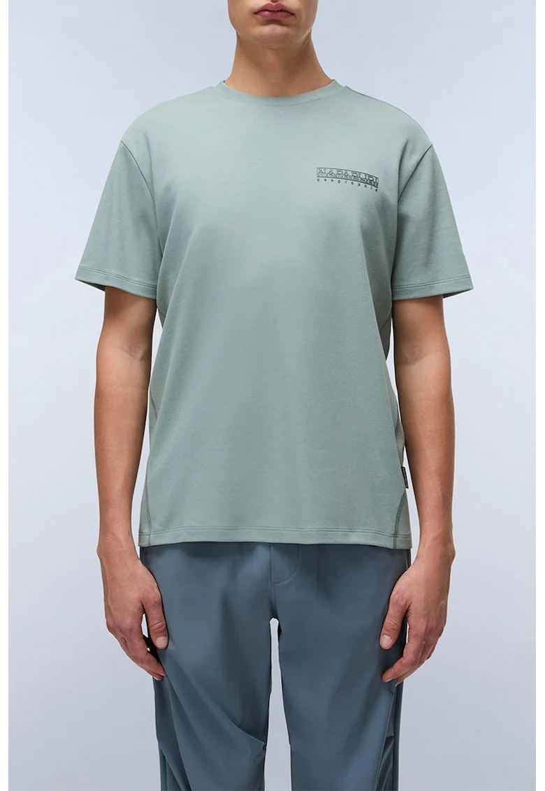 Tricou din bumbac cu imprimeu logo si model grafic, Verde deschis