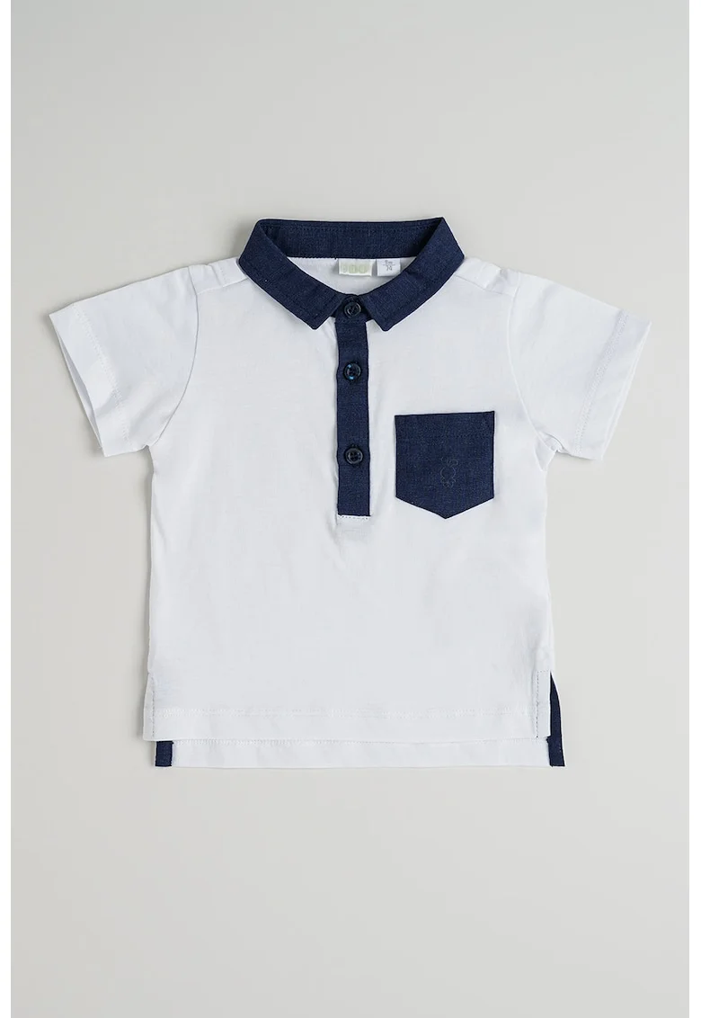 Tricou polo cu aplicatie pe piept, Alb optic/Bleumarin