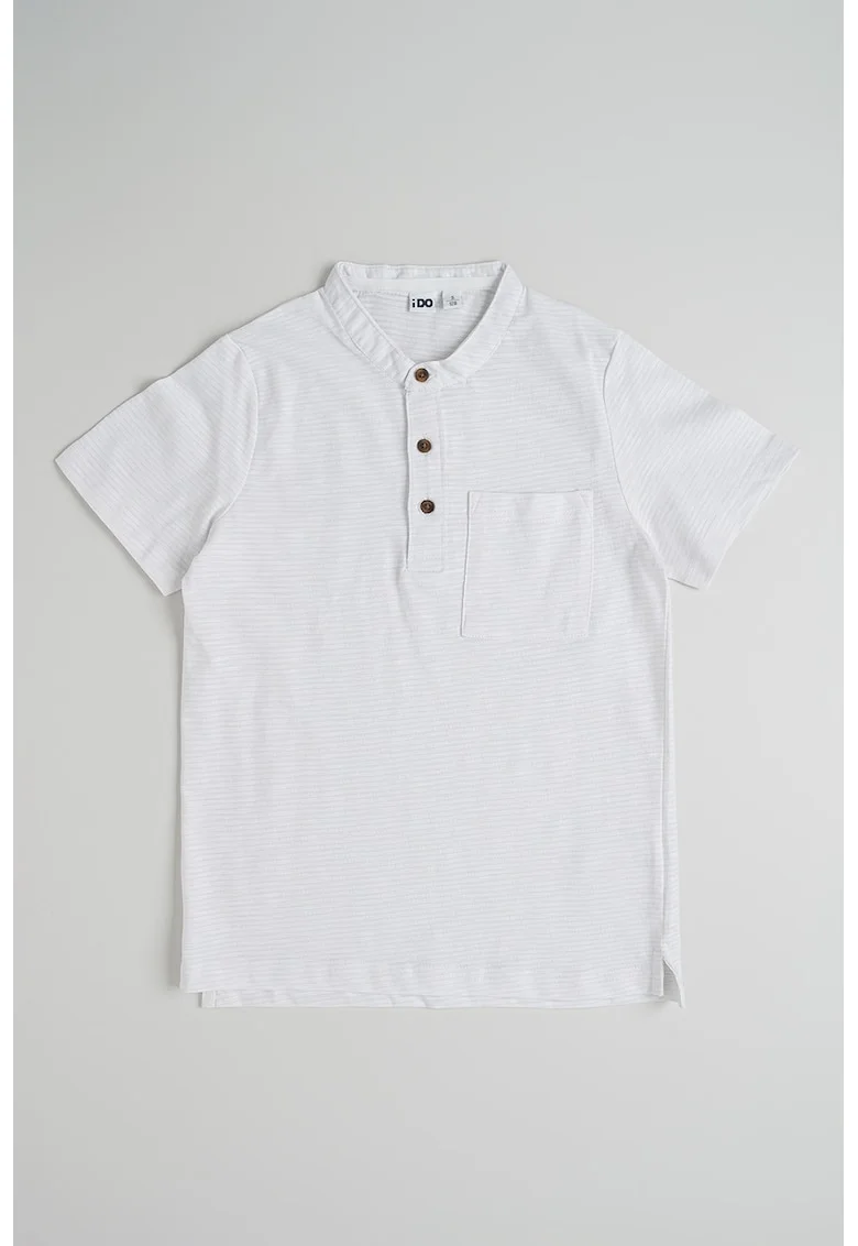 Tricou din amestec de bumbac cu fenta cu nasturi, Alb optic