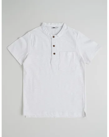 Tricou din amestec de bumbac cu fenta cu nasturi, Alb optic