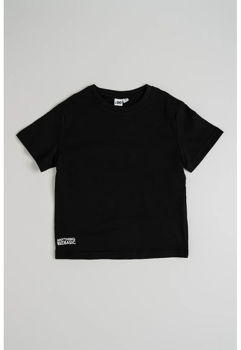 Tricou din bumbac cu decolteu la baza gatului, Negru