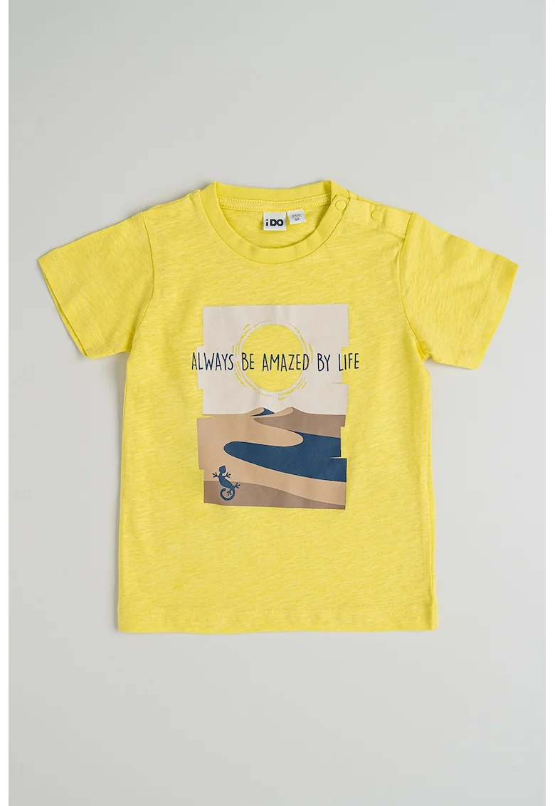 Tricou cu imprimeu grafic si text, Galben pai