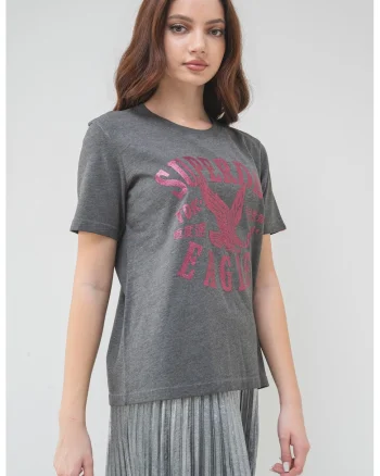 Tricou relaxed fit Varsity, Fucsia/Gri inchis