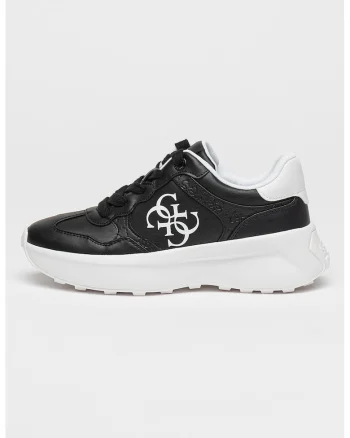 Pantofi sport de piele ecologica cu logo, Alb/Negru