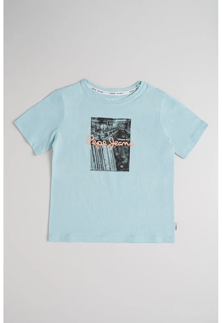 Tricou de bumbac cu imprimeu Wilbert, Albastru pastel/Negru