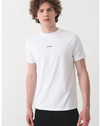 Tricou cu decolteu la baza gatului si logo discret, Alb
