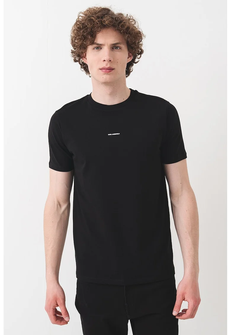 Tricou cu decolteu la baza gatului si logo discret, Negru