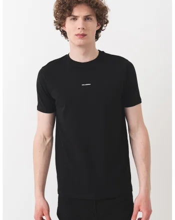 Tricou cu decolteu la baza gatului si logo discret, Negru