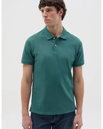 Tricou regular fit cu fenta cu nasturi, Verde persan