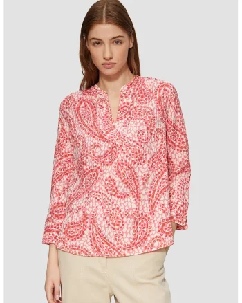 Bluza lejere cu decolteu in V, Rosu/Alb/Roz pastel