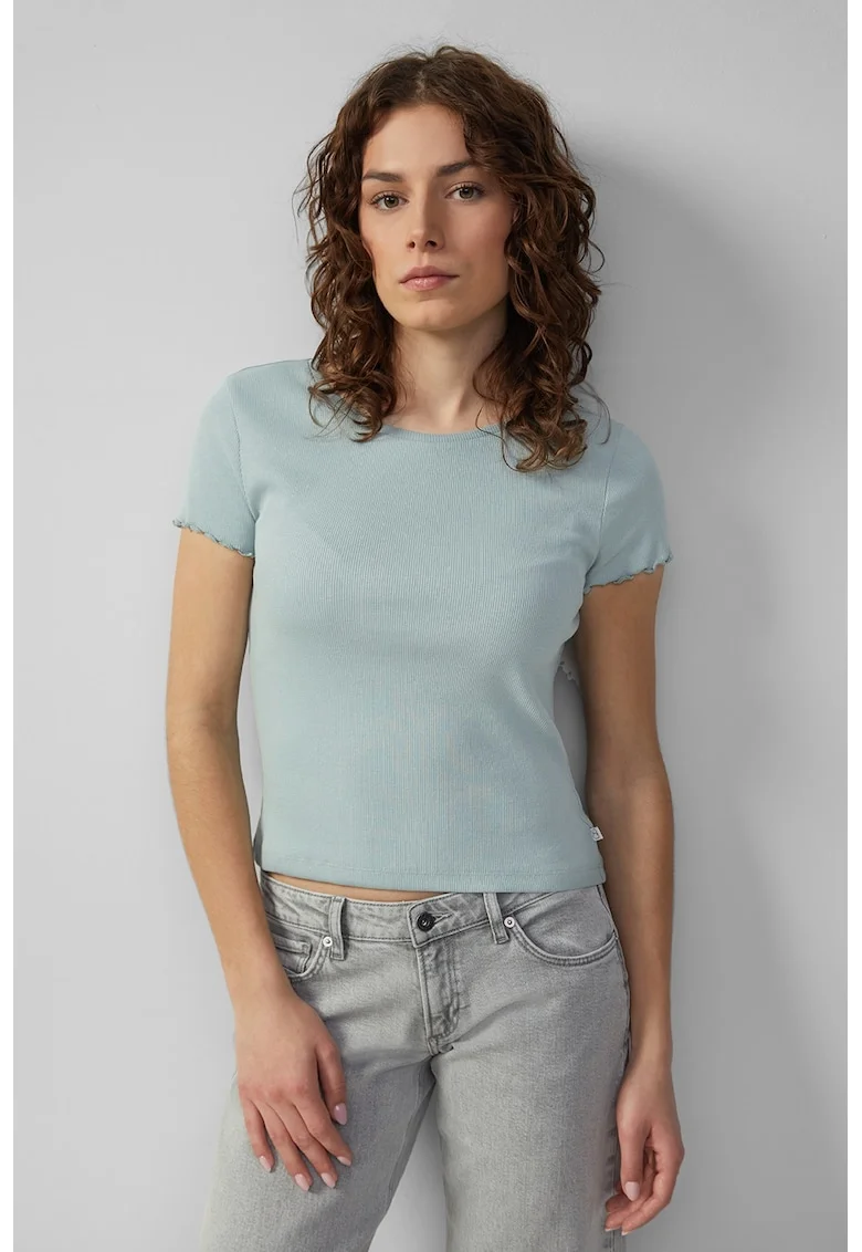 Tricou din amestec de bumbac cu decolteu la baza gatului, Albastru pastel