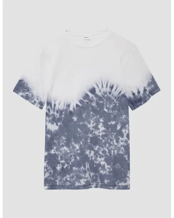 Tricou cu model tie-dye, Alb/Albastru prafuit