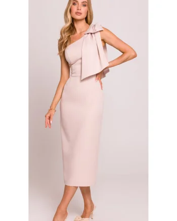 Rochie pe un umar cu funda decorativa,