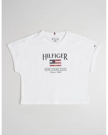 Tricou de bumbac cu imprimeu logo, Alb optic