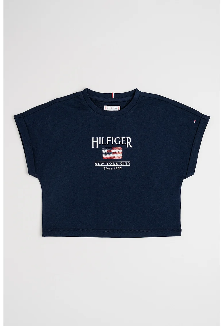 Tricou de bumbac cu imprimeu logo, Albastru ultramarin