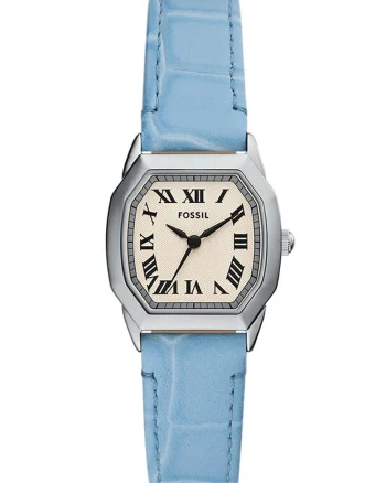 Ceas analog cu curea din piele, Albastru pastel