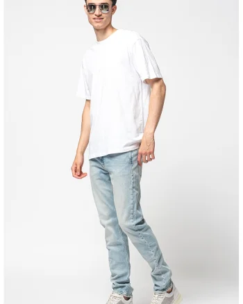 Blugi slim fit cu aspect decolorat, Albastru glaciar