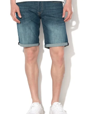 Bermude din denim cu aspect decolorat, Albastru