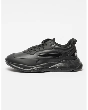 Pantofi sport de piele ecologica si piele, Negru