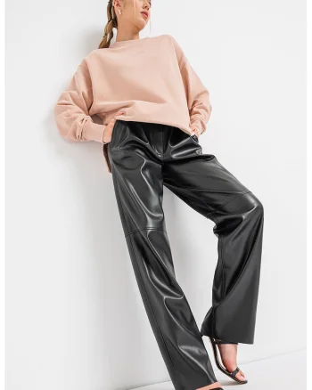 Pantaloni de piele ecologica cu croiala ampla Halmara, Negru