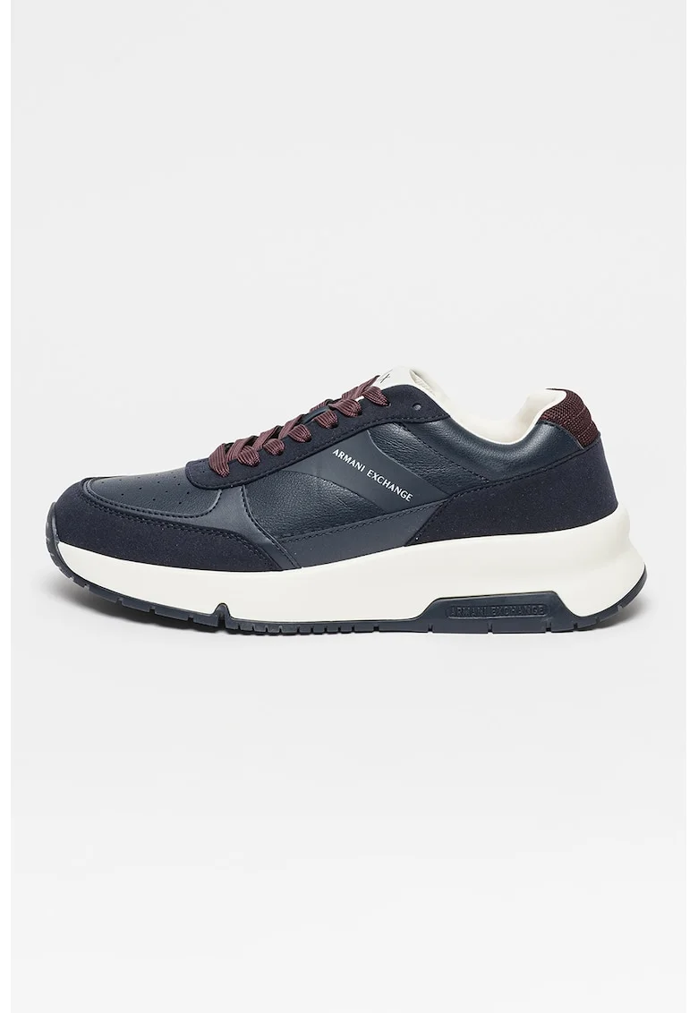 Pantofi sport de piele ecologica cu garnituri din material textil, Bleumarin