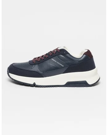 Pantofi sport de piele ecologica cu garnituri din material textil, Bleumarin