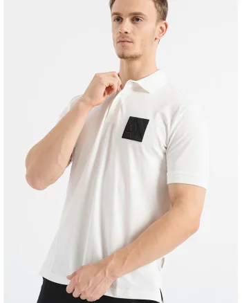 Tricou polo de bumbac cu logo, Alb murdar
