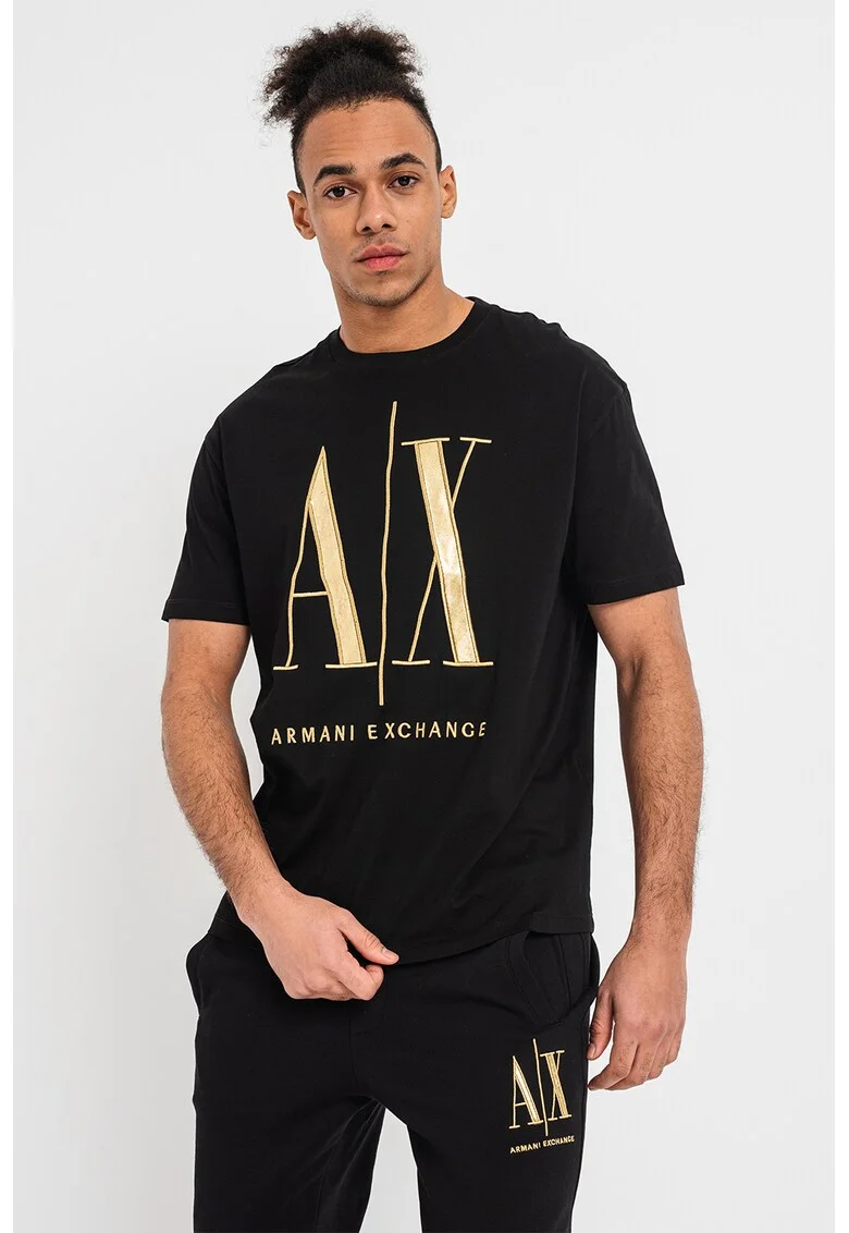 Tricou regular fit din bumbac cu logo, Auriu/Negru