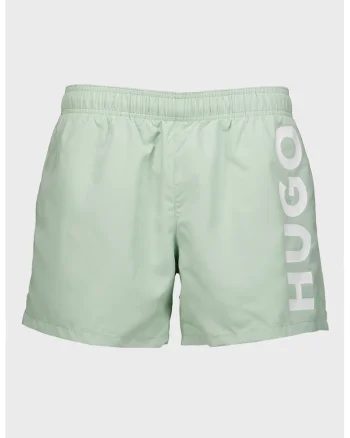 Pantaloni scurti de baie cu imprimeu logo, Alb/Verde pal