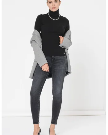 Pulover slim fit cu guler inalt, Negru