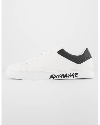 Pantofi sport de piele cu logo pe talpa, Alb/Negru