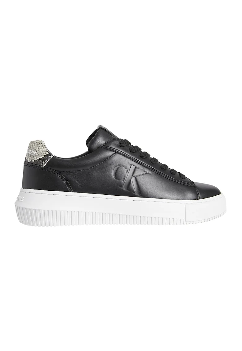 Pantofi sport low-cut de piele, Negru/Alb murdar/Gri inchis