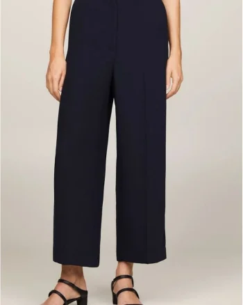Pantaloni crop cu croiala ampla, Bleumarin