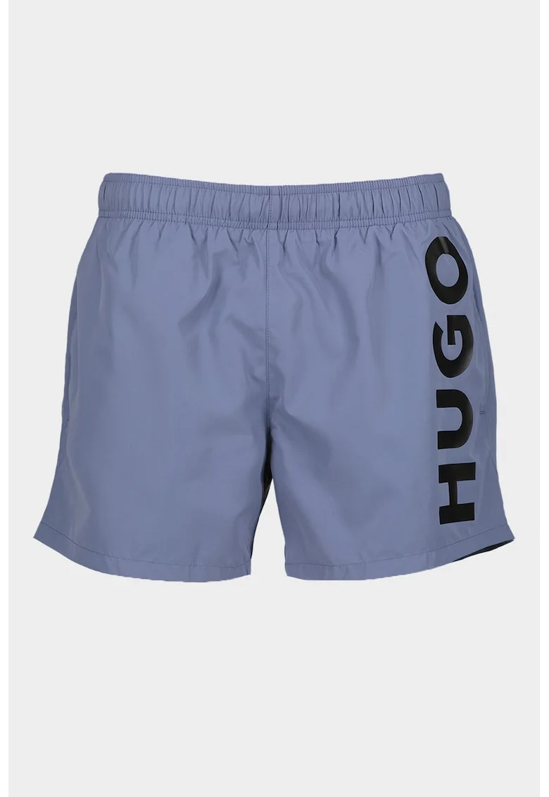 Pantaloni scurti de baie cu imprimeu logo, Negru/Albastru prafuit