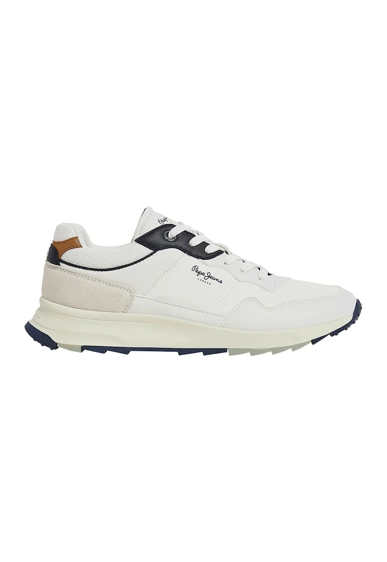 Pantofi sport cu insertii de piele intoarsa, Alb/Bleumarin