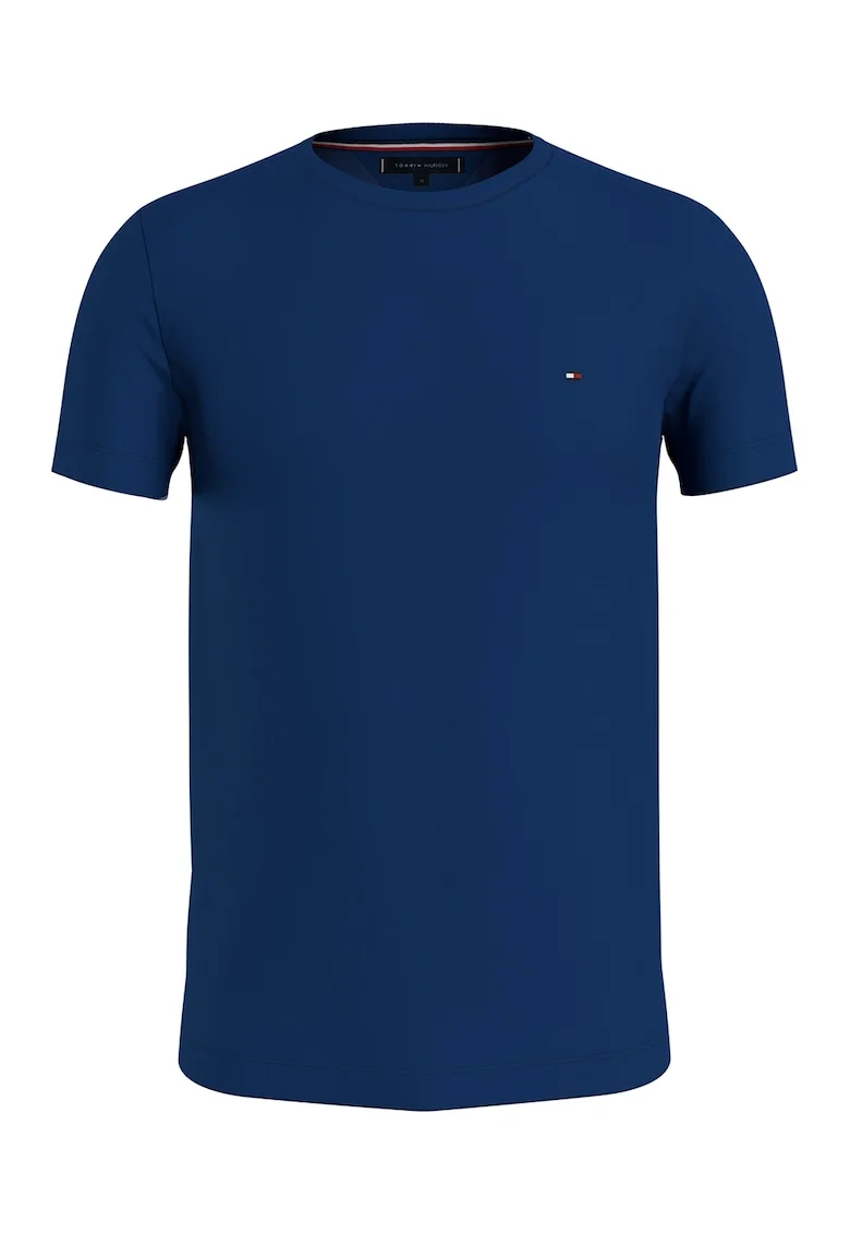 Tricou slim fit cu decolteu la baza gatului, Albastru inchis