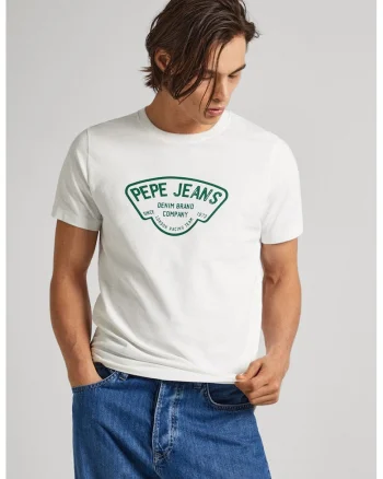 Tricou cu decolteu la baza gatului si imprimeu logo, Alb