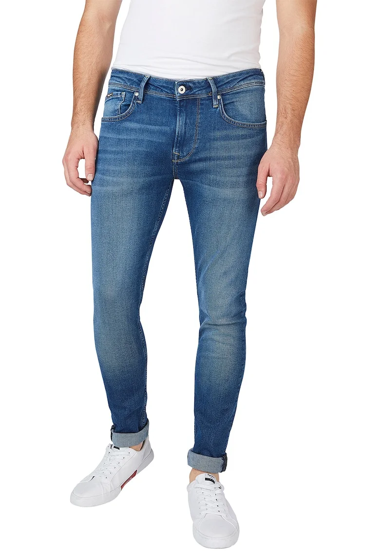 Blugi skinny cu aspect decolorat Finsbury, Bleumarin