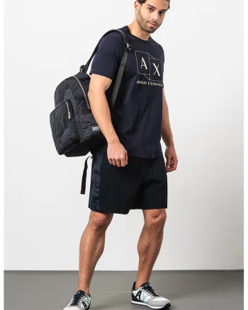 Tricou de bumbac cu decolteu la baza gatului, Bleumarin
