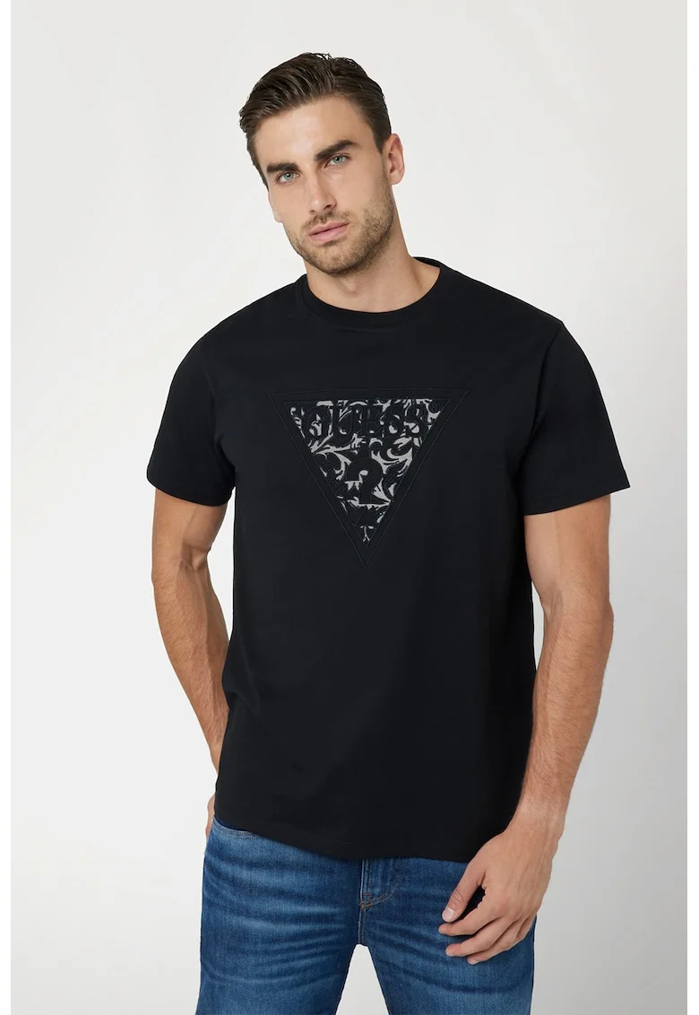Tricou regular fit din amestec de modal cu broderie logo, Negru