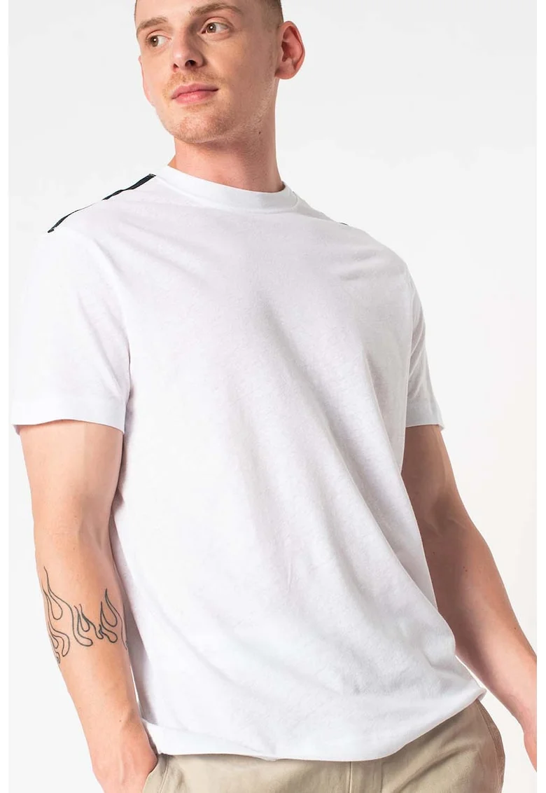 Tricou cu decolteu la baza gatului din amestec de in, Alb/Negru