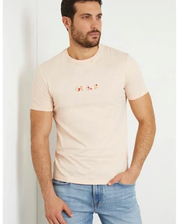 Tricou slim fit cu decolteu la baza gatului, Piersica