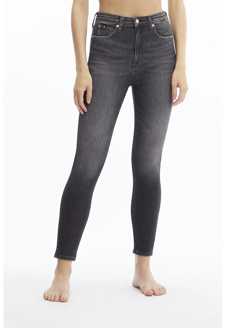 Blugi skinny cu talie inalta, Gri antracit